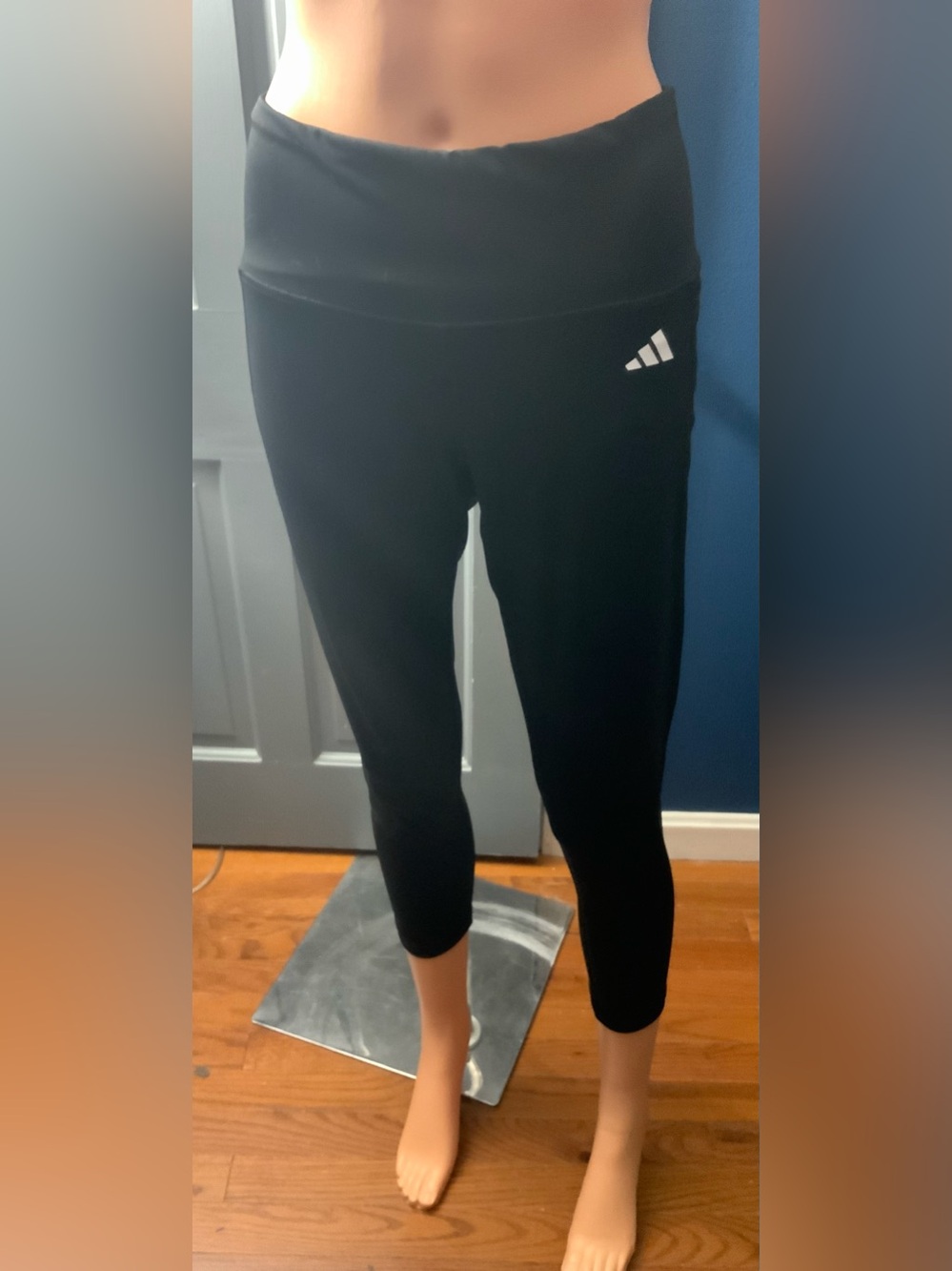 adidas Black Capri Leggings with White Logo
